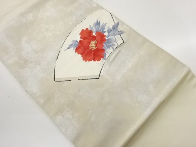 JAPANESE KIMONO / PEONY PATTERN WOVEN HIKI-HAKU GROUND PAPER NAGOYA OB